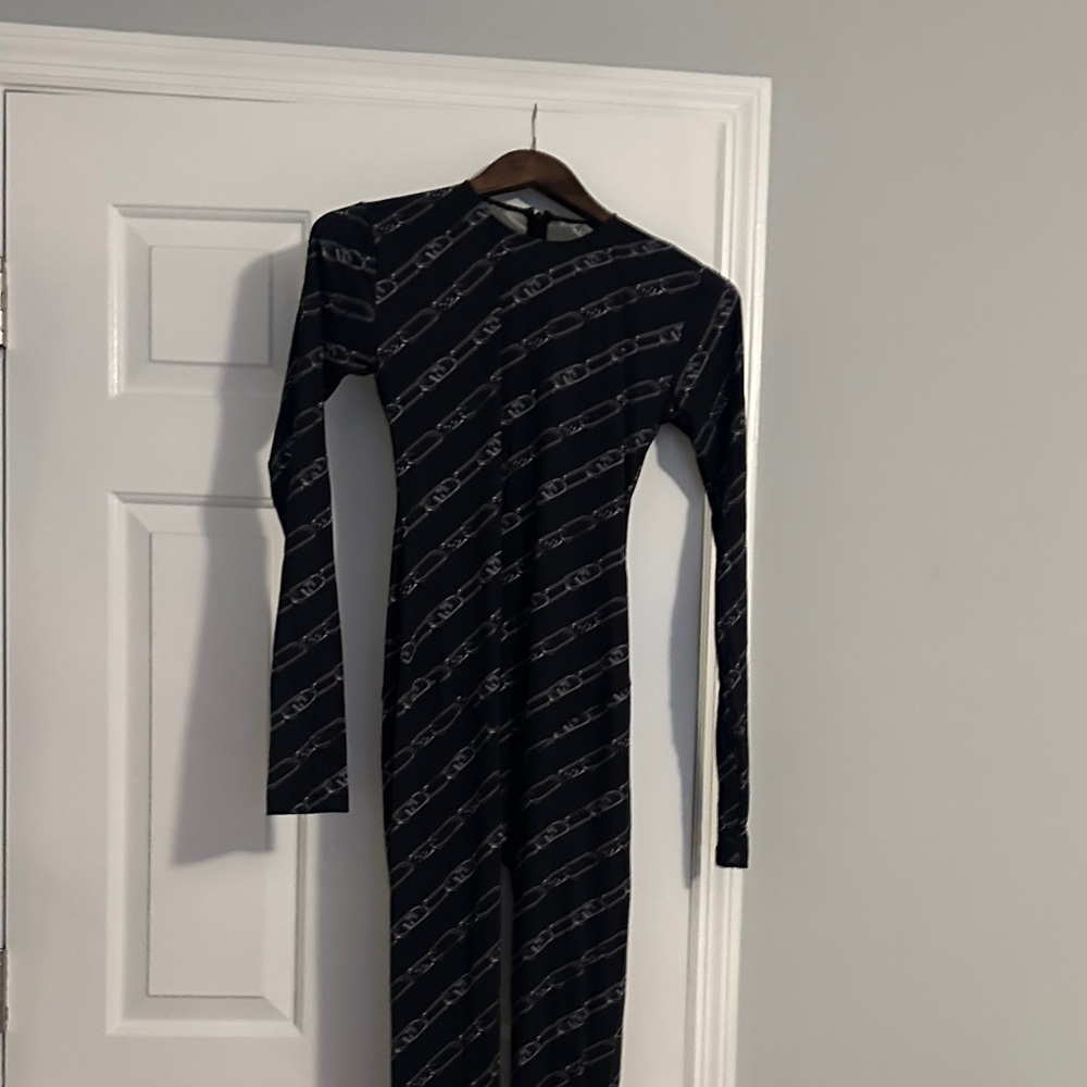 Fendi Black Long Sleeve Dress with Chain Design